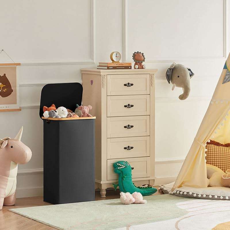 Lifewit 100L Laundry Basket with Lid, Clothes Hampers for Laundry with Bamboo Handles and A Removable Bag, Large Foldable Laundry Hamper for Bedroom, Bathroom, Dorm, Laundry Room, Black - Image 8