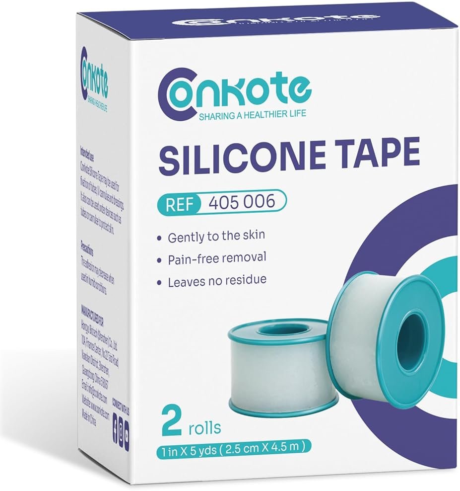 Conkote Pain-Free Removal Silicone Tape 1" x 5 Yards, Strong Adhesion and Hypoallergenic, Good for Sensitive Skin, 2 Rolls - Product Image