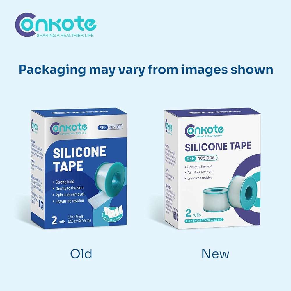 Conkote Pain-Free Removal Silicone Tape 1" x 5 Yards, Strong Adhesion and Hypoallergenic, Good for Sensitive Skin, 2 Rolls - Image 9