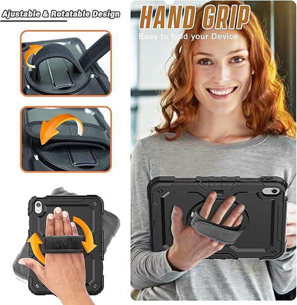 Herize Case Compatible with iPad (A16) 11th 2025/10th Generation 2022 with Screen Protector Pen Holder | Heavy Duty Shockproof Rugged Protective Case W/Handle Shoulder Strap - Image 4