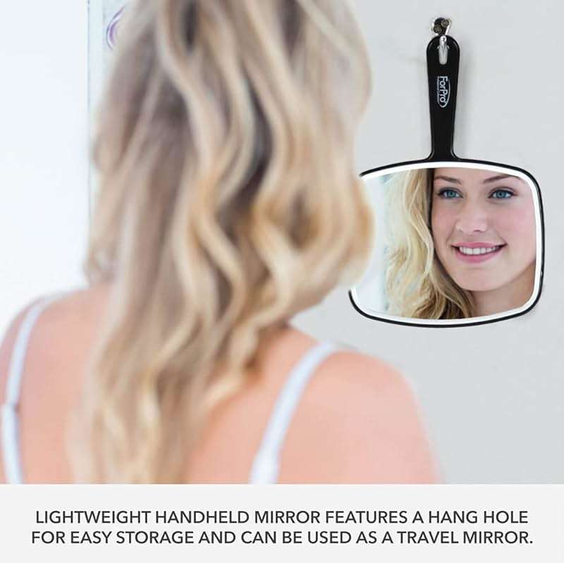 ForPro Professional Collection Premium Hand Mirror with Handle, 6.3" W x 9.6" L, Multi-Purpose Handheld Mirror with Distortion-Free Reflection, Black - Image 4