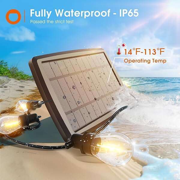 addlon 54FT(48+6) Solar String Lights Outdoor Waterproof with USB Charging & Remote Control - Dimmable Solar Power Patio Lights with LED Bulbs for Porch, Garden, Yard, Market, Bistro - Last for 20+Hrs - Image 4