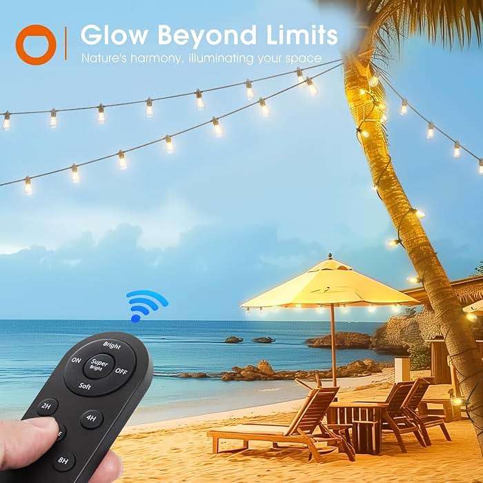 addlon 54FT(48+6) Solar String Lights Outdoor Waterproof with USB Charging & Remote Control - Dimmable Solar Power Patio Lights with LED Bulbs for Porch, Garden, Yard, Market, Bistro - Last for 20+Hrs - Image 8