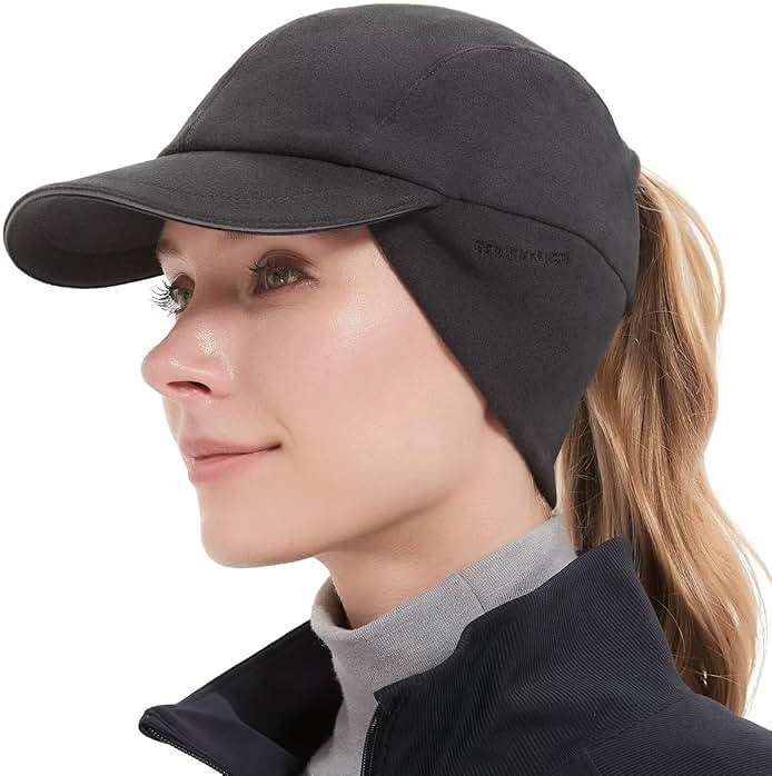 GADIEMKENSD Women's Winter Reflective Fleece Ponytail Hat with Drop Down Ear Warmer - Image 1