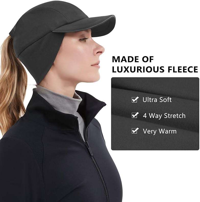 GADIEMKENSD Women's Winter Reflective Fleece Ponytail Hat with Drop Down Ear Warmer - Image 2