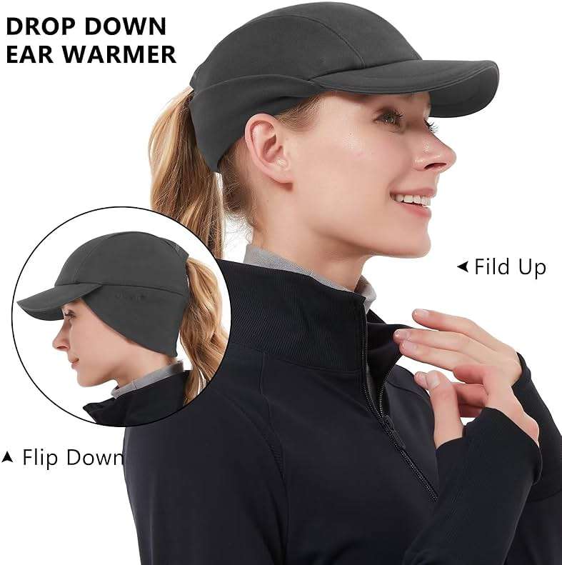 GADIEMKENSD Women's Winter Reflective Fleece Ponytail Hat with Drop Down Ear Warmer - Image 3