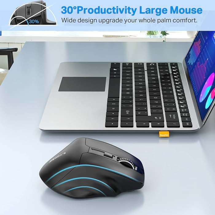 E-YOOSO Large Wireless Mouse for Big Hands, X-31 Cordless Ergo Computer Mouse, 6 Buttons, 5-Level 4800 DPI, 18 Months Battery Life, for Laptop, PC, Chromebook (Black) - Image 4