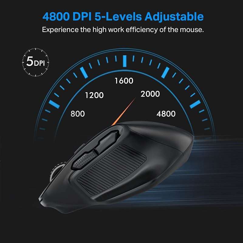 E-YOOSO Large Wireless Mouse for Big Hands, X-31 Cordless Ergo Computer Mouse, 6 Buttons, 5-Level 4800 DPI, 18 Months Battery Life, for Laptop, PC, Chromebook (Black) - Image 5