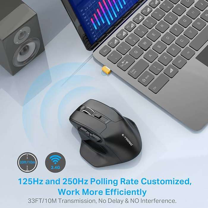 E-YOOSO Large Wireless Mouse for Big Hands, X-31 Cordless Ergo Computer Mouse, 6 Buttons, 5-Level 4800 DPI, 18 Months Battery Life, for Laptop, PC, Chromebook (Black) - Image 6