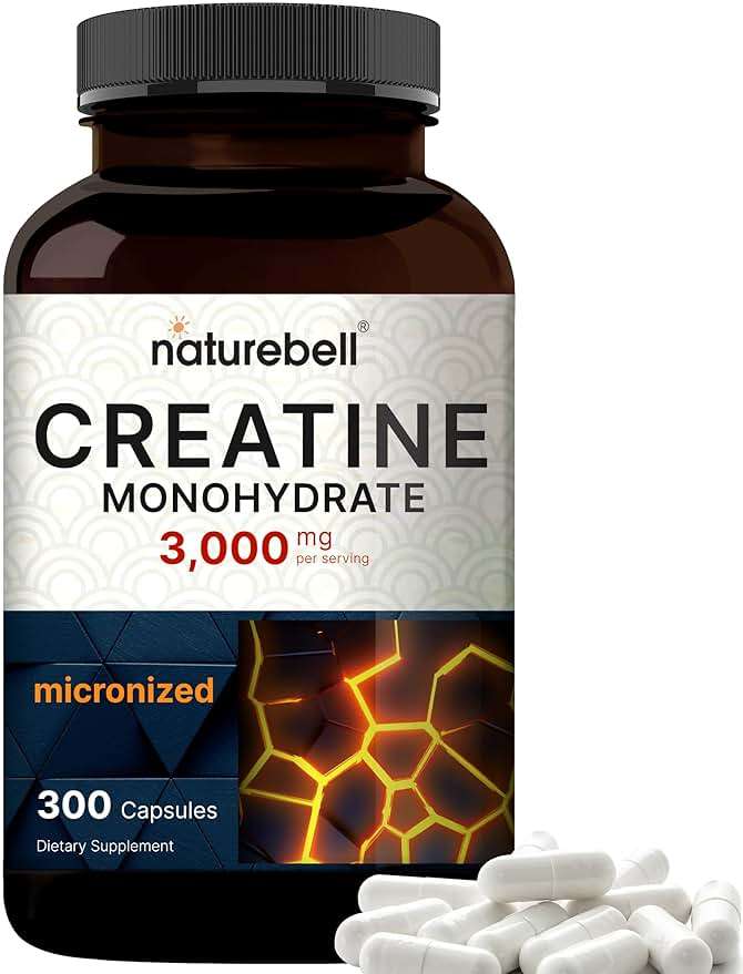 NatureBell Creatine Monohydrate Capsules 3,000mg Per Serving, 300 Count | Micronized, Unflavored Creatine Pills | Pre-Workout & Muscle Strength Support | Easy to Swallow, Filler-Free | 50 Servings - Image 1