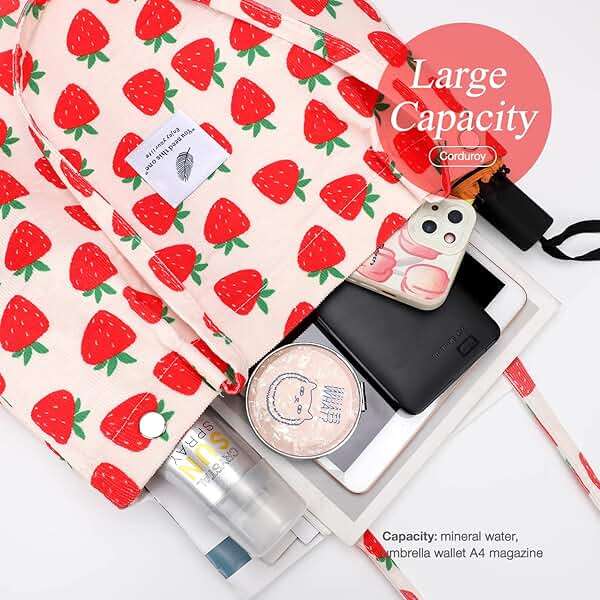 LHMTQVK Corduroy Tote Bags for Women, Large Capacity Tote Purse Reusable Grocery Shoulder Bag with Inner Pockets - Image 3