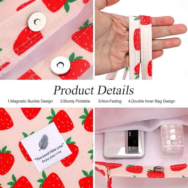 LHMTQVK Corduroy Tote Bags for Women, Large Capacity Tote Purse Reusable Grocery Shoulder Bag with Inner Pockets - Image 4