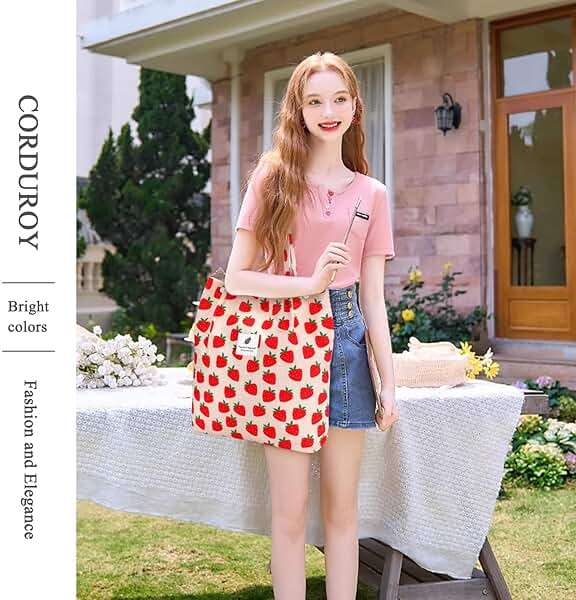 LHMTQVK Corduroy Tote Bags for Women, Large Capacity Tote Purse Reusable Grocery Shoulder Bag with Inner Pockets - Image 5