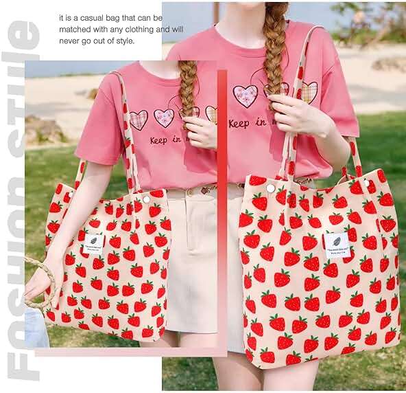 LHMTQVK Corduroy Tote Bags for Women, Large Capacity Tote Purse Reusable Grocery Shoulder Bag with Inner Pockets - Image 6