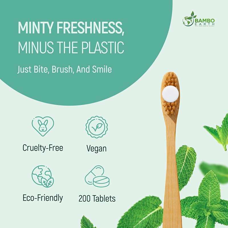 200 Pack Natural Toothpaste Tablet Bits - Chewable Mouthwash Whitening Bite Tablets for Teeth SLS & Fluoride Free Eco & Travel Friendly - Zero Waste Packaging - Mint & Activated Charcoal (Peppermint) - Image 2