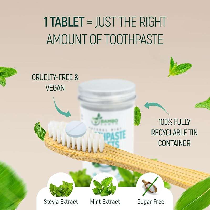 200 Pack Natural Toothpaste Tablet Bits - Chewable Mouthwash Whitening Bite Tablets for Teeth SLS & Fluoride Free Eco & Travel Friendly - Zero Waste Packaging - Mint & Activated Charcoal (Peppermint) - Image 3
