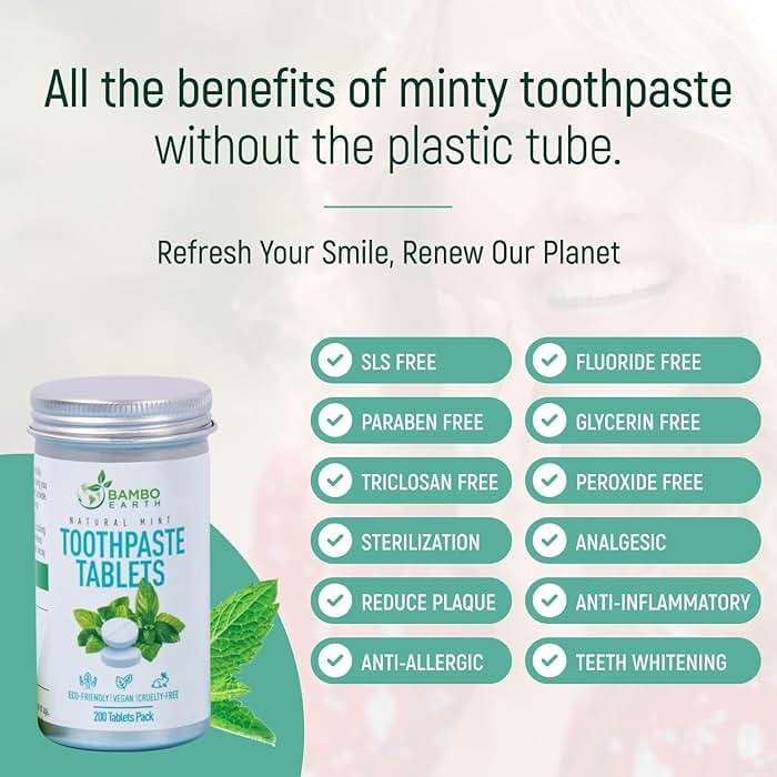 200 Pack Natural Toothpaste Tablet Bits - Chewable Mouthwash Whitening Bite Tablets for Teeth SLS & Fluoride Free Eco & Travel Friendly - Zero Waste Packaging - Mint & Activated Charcoal (Peppermint) - Image 6