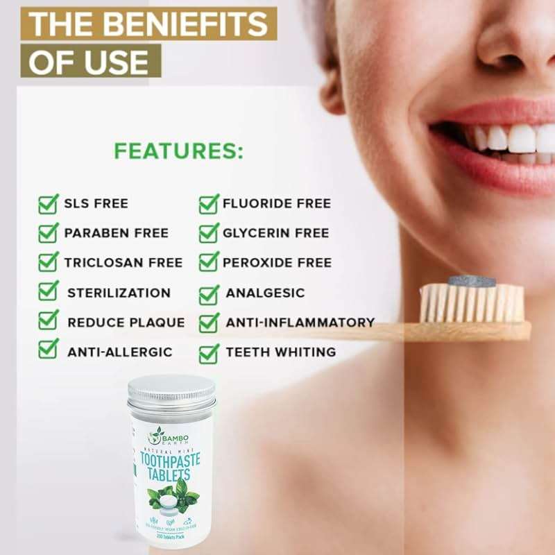 200 Pack Natural Toothpaste Tablet Bits - Chewable Mouthwash Whitening Bite Tablets for Teeth SLS & Fluoride Free Eco & Travel Friendly - Zero Waste Packaging - Mint & Activated Charcoal (Peppermint) - Image 8