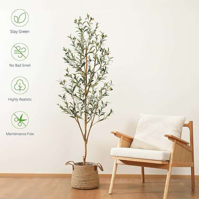 Kazeila Artificial Olive Tree 6FT Tall Faux Silk Plant for Home Office Decor Indoor Fake Potted Tree with Wood Branches and Fruits - Image 3
