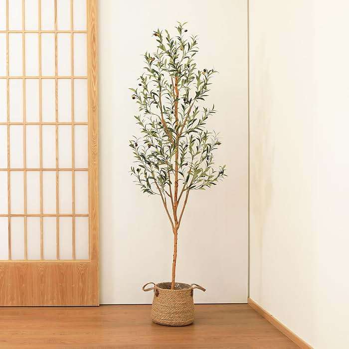 Kazeila Artificial Olive Tree 6FT Tall Faux Silk Plant for Home Office Decor Indoor Fake Potted Tree with Wood Branches and Fruits - Image 7