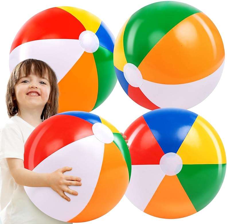 JOYIN 4-Pack 20" Beach Balls - Large Rainbow Beach Ball Inflatable Pool Toys for Party Supplies Decorations, Adults Kids Birthday Luau Summer Beach Water Games Beachball Party Favors - Image 1