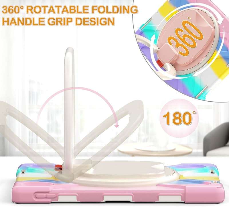 BRAECN Kids Case for iPad (A16) 11th/10th Generation 11”/10.9'' 2025/2022, Heavy Duty Rugged Silicone Cover with Screen Protector, Kickstand, Shoulder Strap, Pencil Holder & Ring Stand, Colorful Pink - Image 7
