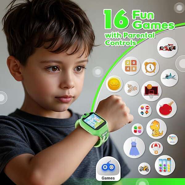 Contixo KW01 Smart Watches for Kids, Green 1.54" HD Touch Screen Educational Smartwatch Toy with Games Camera Video Recorder Calculator Flashlight Music Player Gift for 3-12 Years Old Boys Girls - Image 3