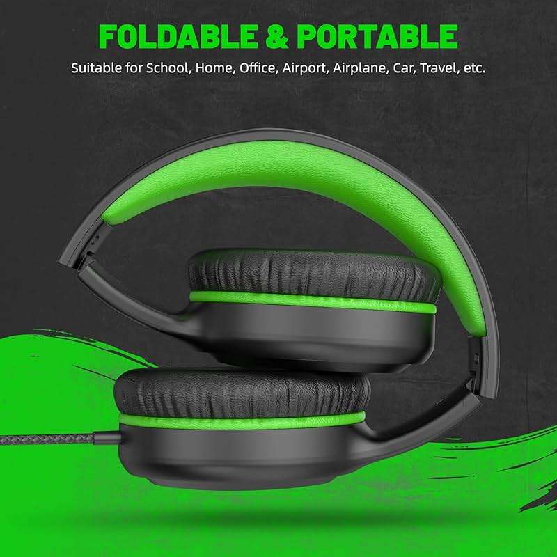 UKELALA Green Wired Headphones for Boys Portable On Ear Youth Headphones for School Airplane Travel Lightweight Portable Compatible with Pad Computer Laptop for Adults Student Children Girls Kids - Image 5