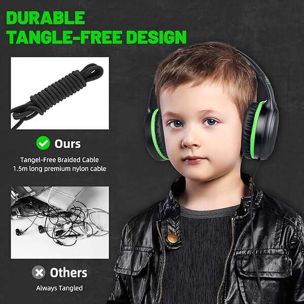 UKELALA Green Wired Headphones for Boys Portable On Ear Youth Headphones for School Airplane Travel Lightweight Portable Compatible with Pad Computer Laptop for Adults Student Children Girls Kids - Image 6