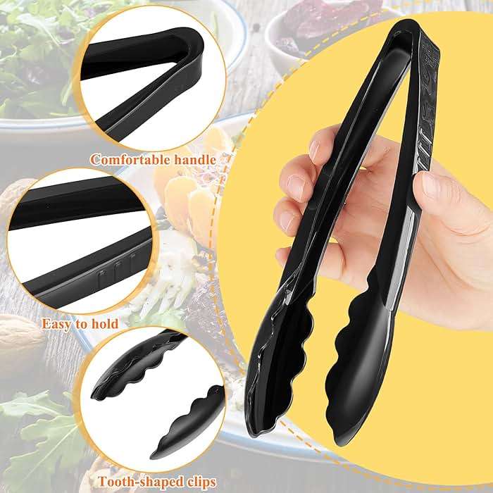 Tessco for you 100 Pcs Plastic Tongs for Serving Bulk, 9 Inch Plastic Disposable Serving Tongs, Heavy Duty Salad Tong for Kitchen, Buffet, BBQ, Events & Catering (Black) - Image 3