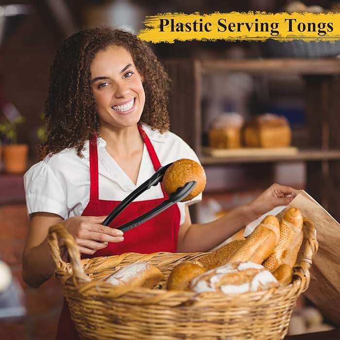 Tessco for you 100 Pcs Plastic Tongs for Serving Bulk, 9 Inch Plastic Disposable Serving Tongs, Heavy Duty Salad Tong for Kitchen, Buffet, BBQ, Events & Catering (Black) - Image 6