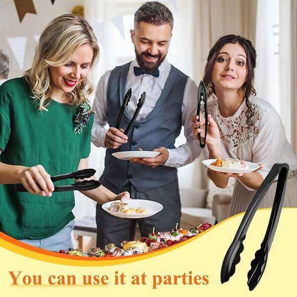 Tessco for you 100 Pcs Plastic Tongs for Serving Bulk, 9 Inch Plastic Disposable Serving Tongs, Heavy Duty Salad Tong for Kitchen, Buffet, BBQ, Events & Catering (Black) - Image 7
