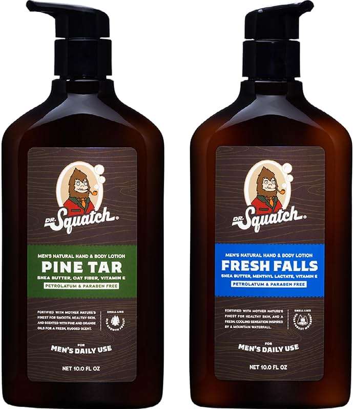 Dr. Squatch Natural Hand and Body Lotion for Men - Made with Shea Butter, Coconut Oil, Vitamin E for 24-Hr Moisturization - Pine Tar & Fresh Falls (10 fl oz, 2-Pack) - Image 1