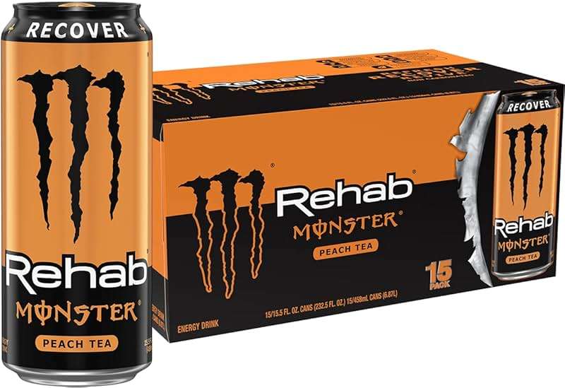Monster Rehab Peach Tea + Energy, Energy Drink, 15.5 Ounce | Energy Iced Tea, Pack of 15 - Image 1
