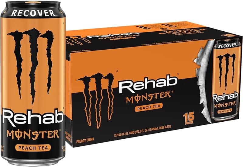 Monster Rehab Peach Tea + Energy, Energy Drink, 15.5 Ounce | Energy Iced Tea, Pack of 15 - Product Image