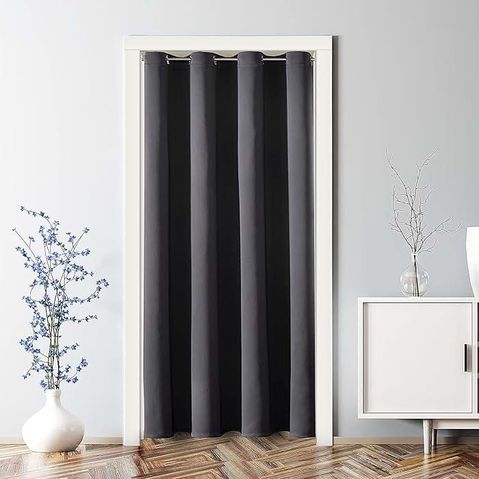 ChrisDowa Blackout Door Curtains for Doorway Privacy, Grommet Closet Curtains for Bedroom Closet Door, Thermal Insulated Temporary Doorway Cover Room Divider Drapes (1 Panel, Dark Grey, 34 x 80 Inch) - Product Image
