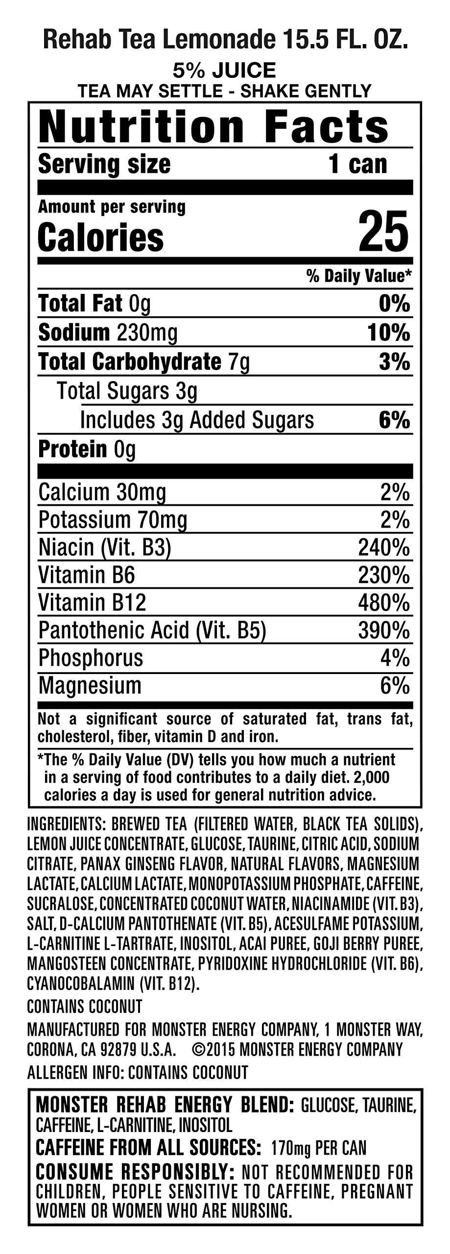 Monster Rehab Tea + Lemonade + Energy, Energy Drink 15.5 Ounce | Energy Iced Tea, Pack of 15 - Image 2