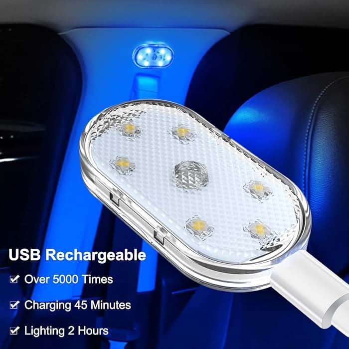 4Pcs Car LED Lights Interior Wireless, 7 Colors Interior Car Lights with 6 Bright LED Lamp Beads, Portable USB Rechargeable Car Interior Led Night Light for Car Decor - Image 6