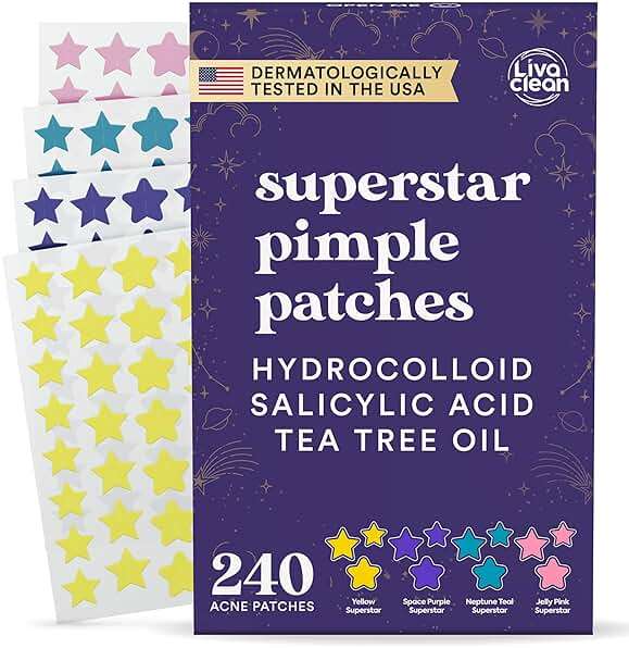 Livaclean 240CT Star Pimple Patches for Face w/ Hydrocolloid, Tea Tree oil & Salicylic Acid - Zit Stickers, Hydrocolloid Acne Patches for Face - Cute Pimple Patch, Acne Stickers - Image 1