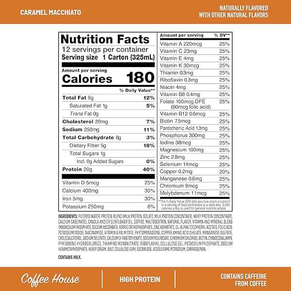 SlimFast Protein Shake with Caffeine, Caramel Macchiato- 20g Protein, Meal Replacement Shakes, High Protein with Low Carb and Low Sugar, 24 Vitamins and Minerals, 12 Count (Pack of 1) - Image 4