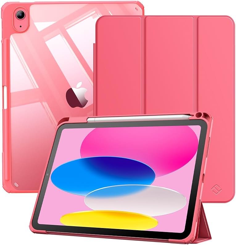 Fintie Hybrid Slim Case for iPad (A16) 11th Generation 11 Inch (2025), iPad 10th Generation 10.9 Inch (2022) - Shockproof Cover with Clear Transparent Back Shell & Pencil Holder, Pink - Product Image