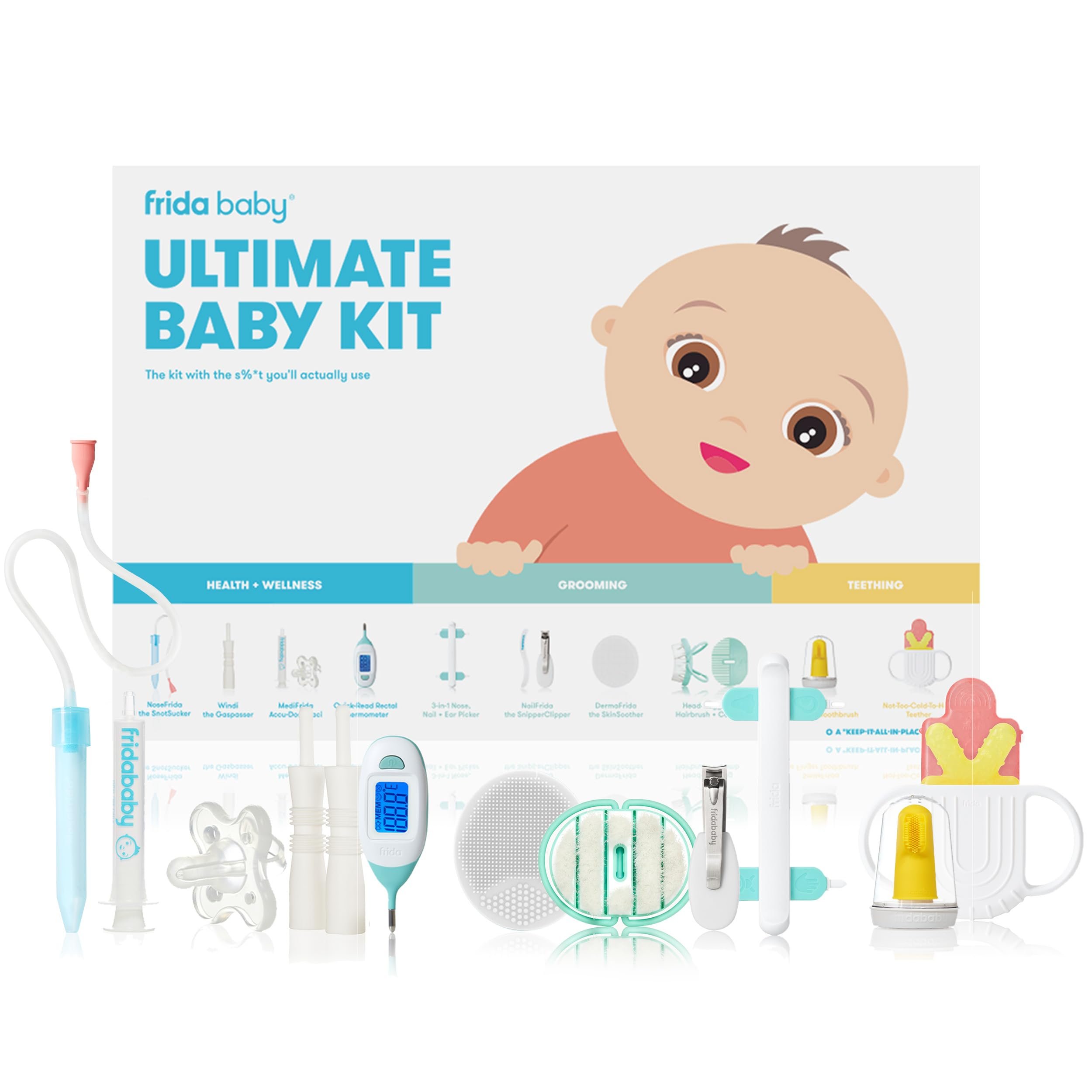 Frida Baby Ultimate Baby Kit, 10 piece New Born Essentials Gift Set Includes Wellness Sick Day, Gas Relief, Grooming Tools & Teething Toys - Product Image