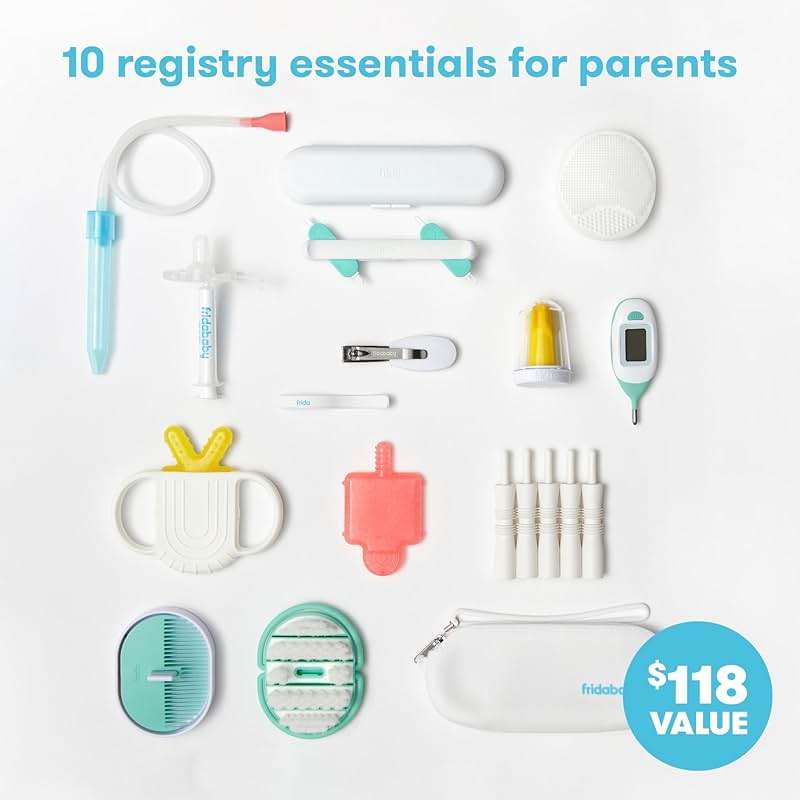 Frida Baby Ultimate Baby Kit, 10 piece New Born Essentials Gift Set Includes Wellness Sick Day, Gas Relief, Grooming Tools & Teething Toys - Image 2