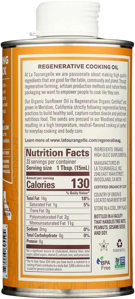 La Tourangelle Organic Regenerative Sunflower Oil, Non GMO, BPA Free, 500 ML (Pack of 6) - Image 3