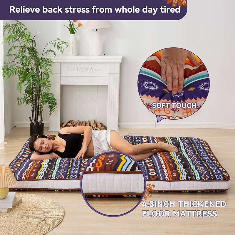 Dr.Futon Japanese Floor Futon Mattress Extra Thick Folding Roll Up Bed Topper Mat for Guest,Lounger and Tavel - Image 3