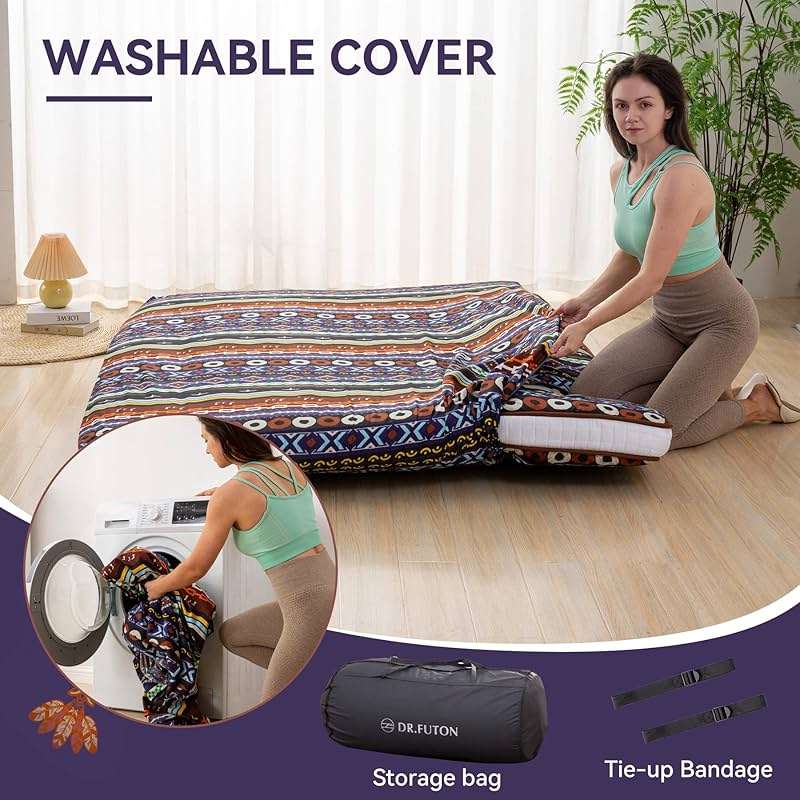 Dr.Futon Japanese Floor Futon Mattress Extra Thick Folding Roll Up Bed Topper Mat for Guest,Lounger and Tavel - Image 4