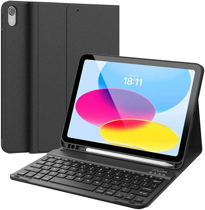 CHESONA Keyboard Case for iPad (A16) 11th/10th Generation (2025/2022), Detachable Wireless Keyboard, Stand Folio Keyboard Cover with Pencil Holder, Thin & Light (Black) - Image 1