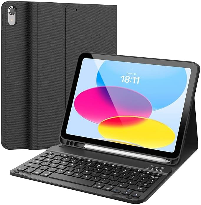 CHESONA Keyboard Case for iPad (A16) 11th/10th Generation (2025/2022), Detachable Wireless Keyboard, Stand Folio Keyboard Cover with Pencil Holder, Thin & Light (Black) - Product Image