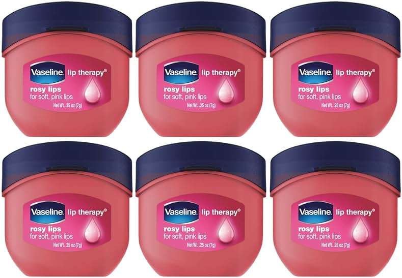 Vaseline Lip Therapy Rosy Lips 6-Pack – Moisturizing Lip Balm for Very Dry Lips in Mini Jars, 0.25 Oz Ea - Image 1