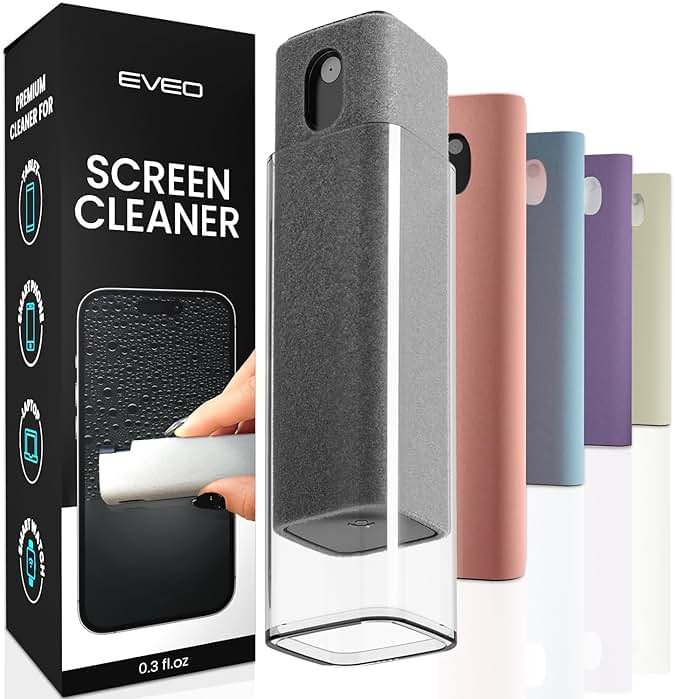 EVEO Screen Cleaner Spray and Wipe - 2-in-1 Car Screen Cleaner & iPhone Cleaner Touchscreen Mist Cleaner for Laptop, Computer, MacBook, iPad and More - Streak-Free Shine - Grey - Product Image
